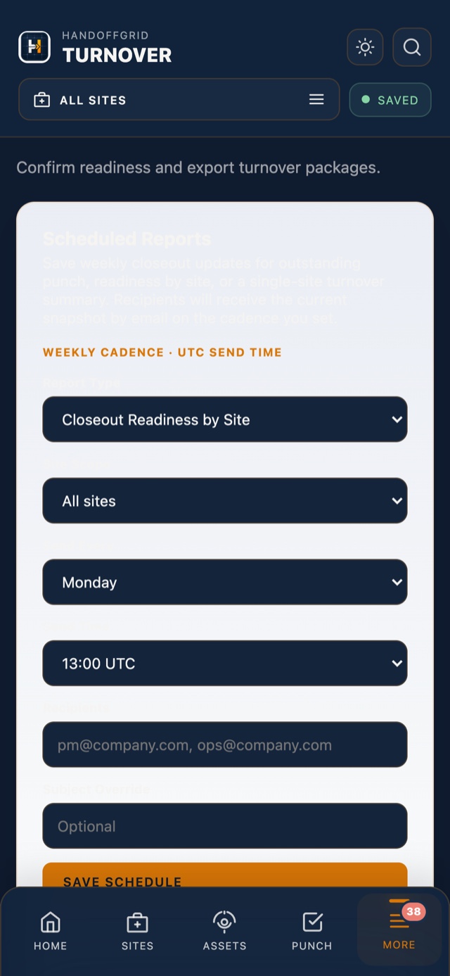 HandoffGrid iPhone turnover screen preview.
